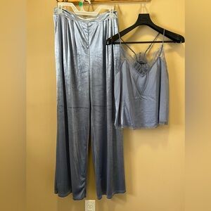 CHRISTIAN LACROIX Luxurious Silver Blue Velvet Wide Leg Pull On Pants/ Tank